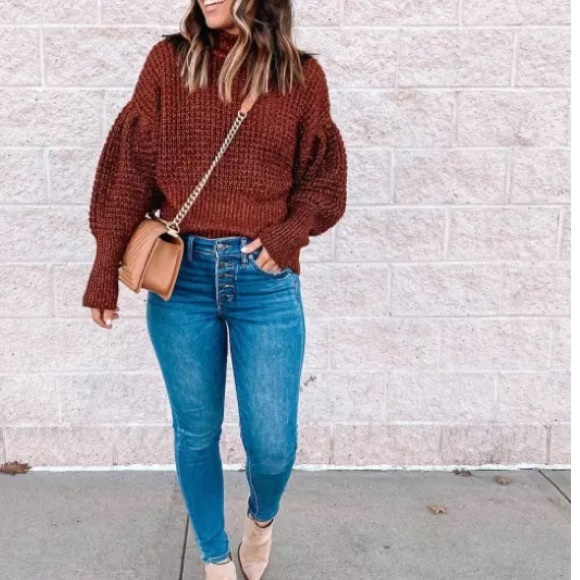 Express Chunky Balloon Sleeve Mock Neck Sweater - Picture 3 of 3